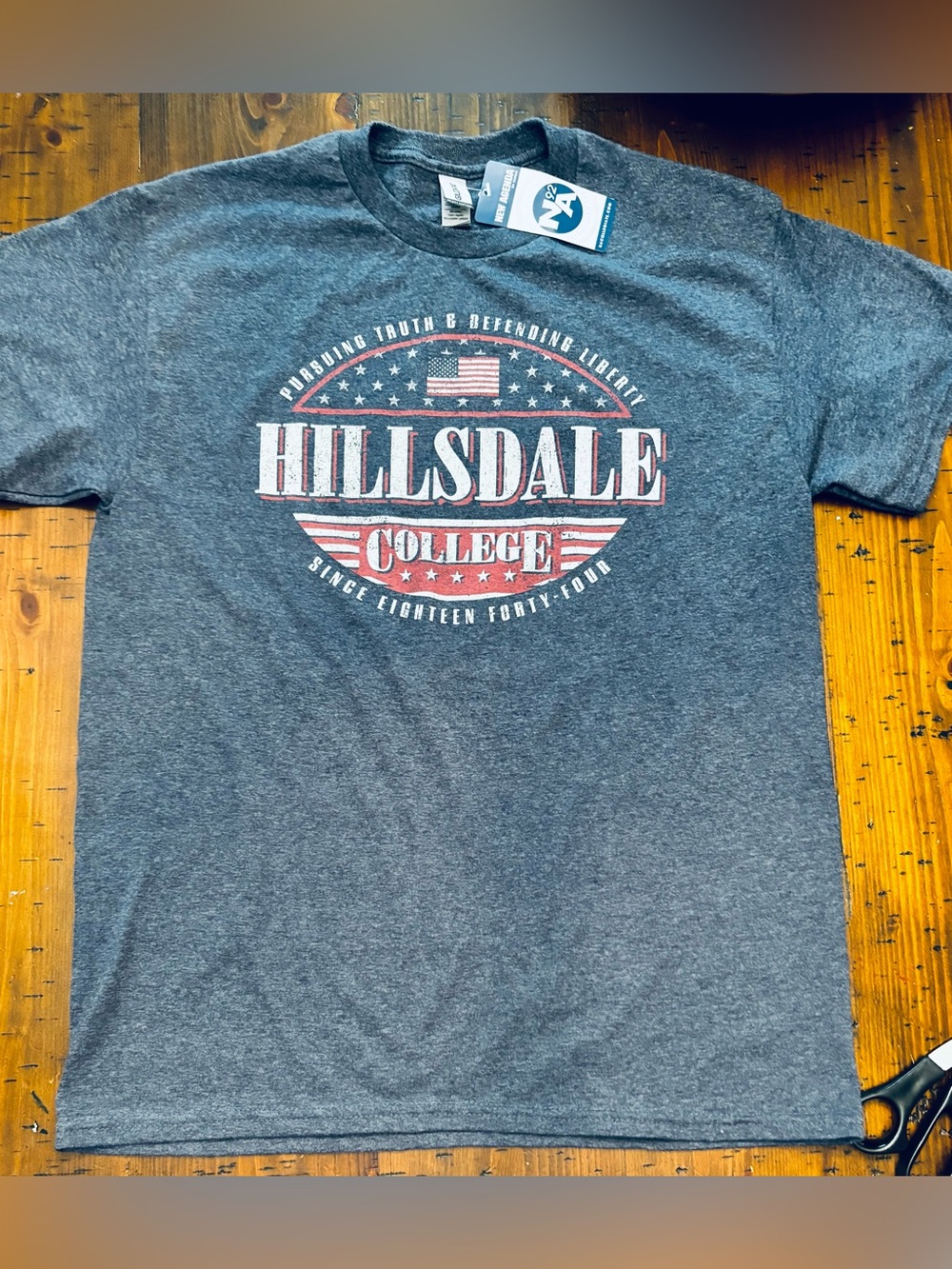 Hillsdale College New Agenda Oval Red, White and Blue Tee-shirt size Medium